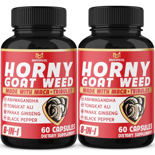 [BRSRAYLYCR5GYYLX] BMVINVOL (2 Packs) Horny Goat Weed Capsules with Maca, Tribulus, Ginseng. Ashwagandha,Tongkat Ali - 8-in-1 for Support Energy Levels