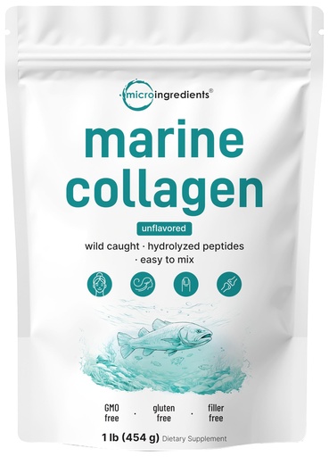 [BRSROBA5CJ6RG3DX] Micro Ingredients Marine Collagen Peptides Powder, 1 lb | Type I Marine Collagen + Natural Protein | Wild-Caught Fish Source | Unflavored | Pescatarian, Non-GMO