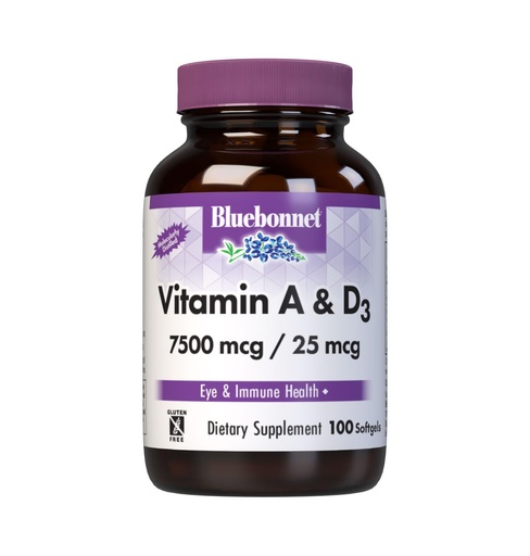 [BRSWIYQZBQPBQF3G] Bluebonnet Nutrition Vitamin A & D3 25,000 IU/1,000 IU from Deep Sea, Cold Water, Fish Oil - For Eye Health & Immune Function* - Gluten Free - Dairy Free - Molecularly Distilled - 100 Softgel/Servings