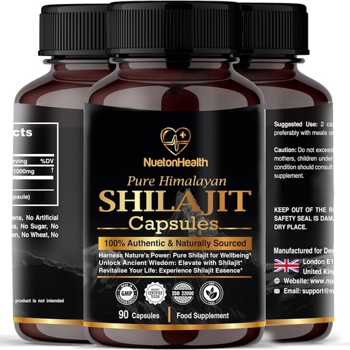 [BRSRAGAFOAHRA3AZ] Himalayan Shilajit Capsules - 100% Puro &amp; Natural 90 Píldoras Vegan - Gold Grade Wellness, Energy & Vitality Supplement for Men &amp; Women - Grade A Shilajit Rich in Fulvic & Humic Acid