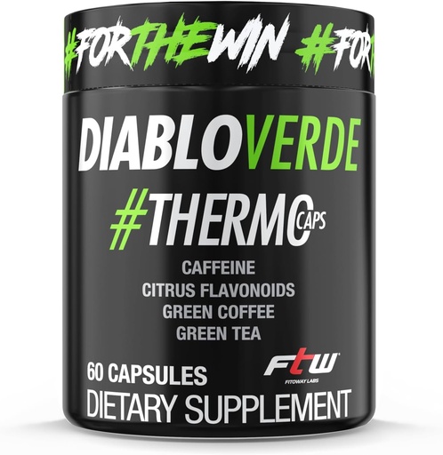 [BRSROBT7OJ5G2E3Z] Bouchons Thermo Diablo Verde - 395mg Caféine, agrumes, café vert, thé vert - 60 Capsules, 60 portions