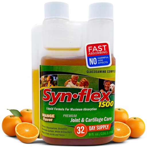 [BRSWIZQGDF7GO3D2] Synflex 1500mg Liquid Glucosamine & Chondroitin Supplement - HSA/FSA, High Concentration and Fast-Absorbing Joint Support Formula with White Willow Bark, Manganese, and Boswellin, 32-Day Supply