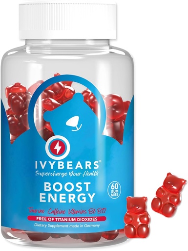 [BRSRAHQFOQPWM3Y6] IvyBears® Energy Boost Gummies – 비타민 B12 및 천연 카페인 Vegan Chewable Energy 보조제 – 초점, 일일 에너지 및 체력 지원 – 사전 운동 Gummies – 60 개