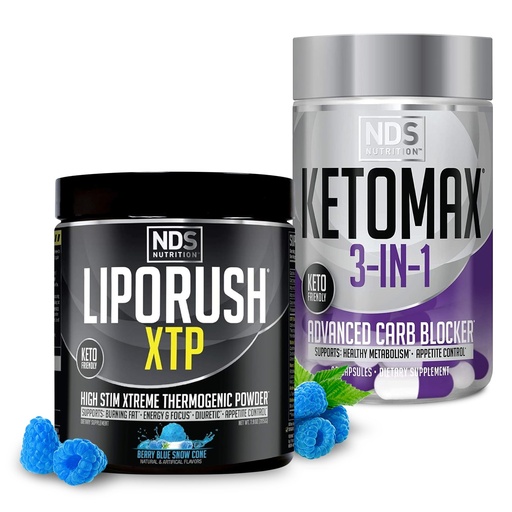 [BRSRAAIFC4PA22T5] LIPORUSH NDS Nutrition XTP Thermogenic Blue Berry Snow Cone (45 Servings) and Keto-Max Advanced 3-in-1 Pills Carb Blocker Appetite Suppressant (90 Capsules)