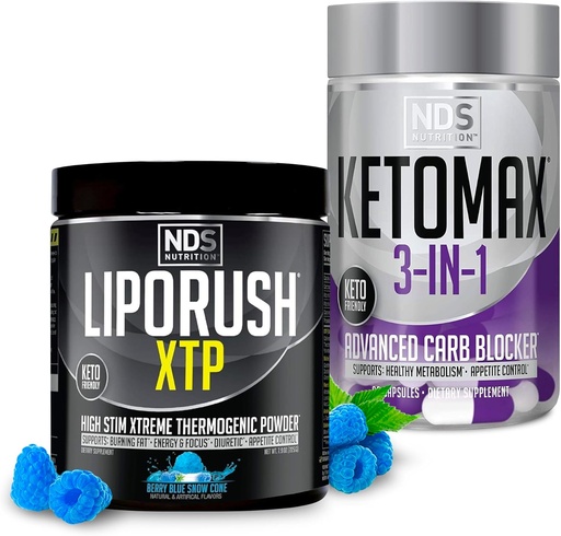 [BRSRAAIFC4PA22T5] NDS Nutrition XTP Thermogenic Blue Berry Snow Cone (45 Servings) y Keto-Max Advanced 3-in-1 Pills Carb Blocker Appetite Suppressant (90 Capsules)