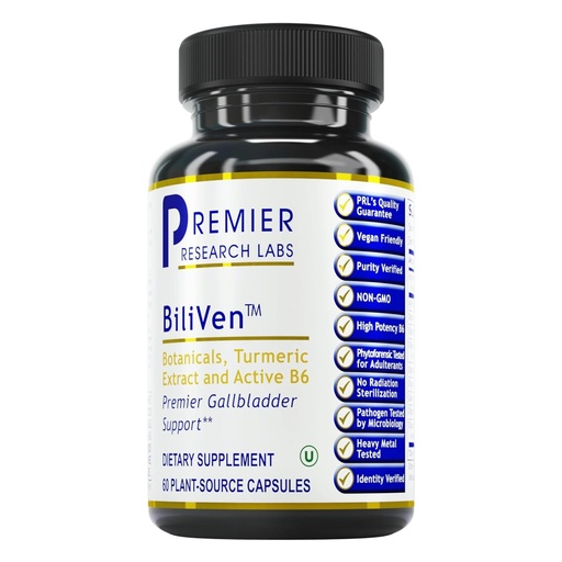 [BRSWIYILBYMQIF3K] Premier Research Labs BiliVen -Gallbladder & Liver Cleanse Supplement, Gallbladder Support Pills with Artichoke Extract, Milk Thistle, Vitamin B6, Beet Root, Turmeric, Curcumin- 60 Vegetarian Capsules