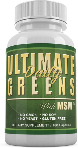 [BRSWIYQEOYHBODQV] Daily Health, Ultimate Greens with MSM 1925mg Vegan Friendly Natural Ingredients Superfood Vegetable Nutritional Alkalizing Immune Energy Support Supplement 180 Capsules (1 Month Supply)