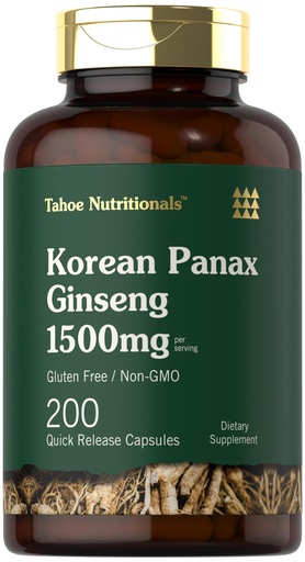 [BRSROCA2PMFGACLP] Tahoe Nutritionals Korean Panax Ginseng Extract 1500 mg | 200 Capsules | Supplement for Men & Women | Non-GMO and Gluten Free