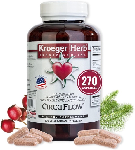 [BRSWIYQ6CYAQEC36] Kroeger Herb Produkty, Circu Flow, Hawthorn dodatek pro podporu srdce, Denní Cirkulační dodatek, Podporuje kardiovaskulární funkce s Hawthorn Berry, Non- GMO, 270 Kapsle, Made in USA