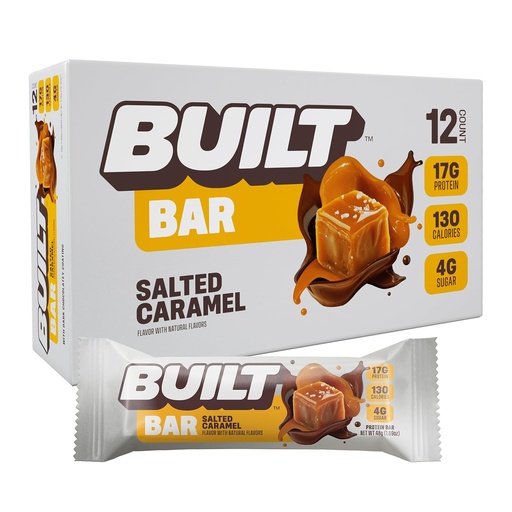 [BRSW2H3QOUBBGF3H] Built Bar, Protein Bars, 17g Protein Snacks, On-The-Go Bars with only 130 Calories & 4g Sugar, Salted Caramel, 12 Count