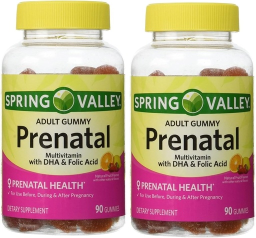 [BRSWG2YTBN6WOHY7] Spring Valley Adult Gummy Prenatal Multivitamin with DHA & Folic Acid (Pack of 2) 180 Gummies Total