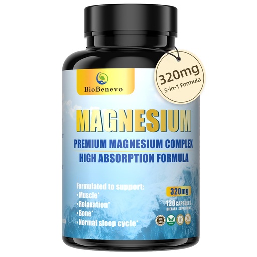 [BRSRAZL6C57BGDQY] 5-in-1 Magnesium Complex | 320mg of Magnesium Glycinate, Malate, Citrate… | Support for Sleep, Muscle Relaxation, and Energy Metabolism | High Absorption | Vegan, Non-GMO | 120 Capsules