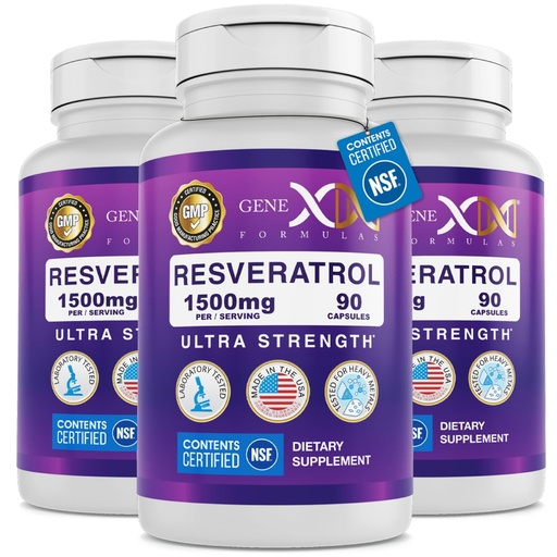 [BRSWGHDYCQOWKYLX] Genex Formulas 1500mg Resveratrol with BioPerine for Absorption (3 Pack) | Organic Trans-Resveratrol Capsules from Japanese Knotweed, Antioxidant Supplement for Healthy Aging
