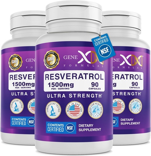 [BRSWGHDYCQOWKYLX] Genex公式 1500mg Resveratrol 配有用于吸收的BioPerine (3 Pack) → 日本 Knotweed 有机转录-Resveratrol Capsules, 健康衰老的抗氧化剂补充剂