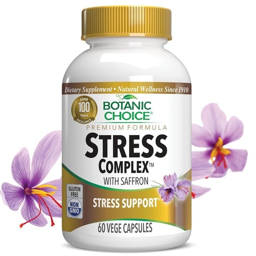 [BRSRMHQ2AABWKYDU] Botanic Choice Stress Complex Capsules - Mood & Memory Support with Saffron, Ashwagandha, Rhodiola - Gluten-Free, 60 Capsules