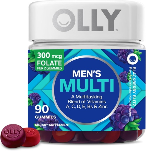 [BRSWKFACCN5AK3T6] OLYY Men's Complevitamin Gammy, วิตามิน A, C, D, E, B, Zync, Blackberry Flavor, 45 วัน – 90 เคานต์