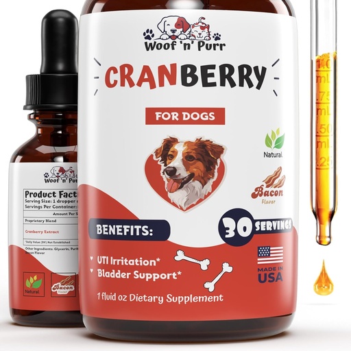 [BRSROBIHAR5A4A3B] Cranberry Supplement for Dogs - Dog UTI Treatment - Dog Cranberry Supplement - Cranberry for Dogs - Dog UTI Cranberry - Dog UTI - UTI Treatment for Dogs - UTI Dogs - 1 fl oz - Bacon Flavor