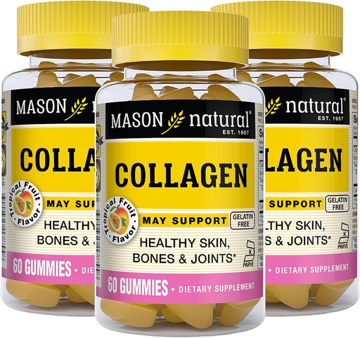 [BRSW2GDYCEOQAF3H] MASON NATURAL Collagen Gummies - Supports Healthy Skin, Bones and Joints, Tropical Flavor, Kosher, 60 Gummies (Pack of 3)