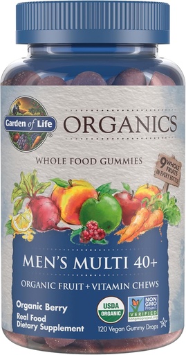 [BRSWECQ2A4MWGC3V] Garden of Life Organics Men 40+ Gummy Vitamins - Berry - Certified Organic, Non-GMO, Vegan, Kosher Complete Multi - Methyl B12, C & D3 - Gluten, Soy & Dairy Free, 120 Real Fruit Gummies