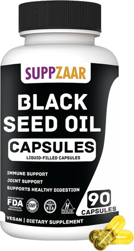 [BRSRMYAPOAMQY2D7] Vegan Black Seed Oil 1000mg. Cold-Pressed Black Cumin Seed Oil for Immune, Structure, Skin & Digestion Non-GMO, Gluten & Gelatin Free - 45 Servings, 90 Liquid Filled Capsules