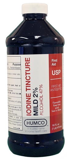 [BRSWGZL2BYHA2A3X] (原始内容存档于2019-10-21). Humco Iodine Tincture Mild 2%, USP, 16 oz.