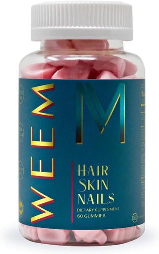 [BRSWYFAODENAGYLB] WEEM Hair Skin and Nails Gummies - Supports Healthy Hair - Vegan biotin Vitamins for Women & Men Supports Faster Hair Growth, Stronger Nails, Healthy Skin, Extra Strength (1)