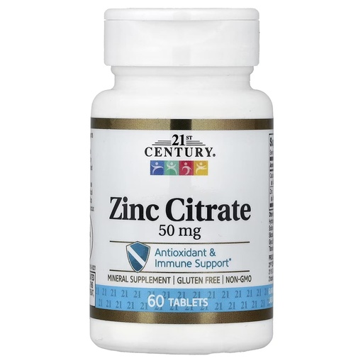 [BRSW2Y34DJ4GKDQV] 21st Century Healthcare Zinc Citrate Tablets 50mg, 60 Count