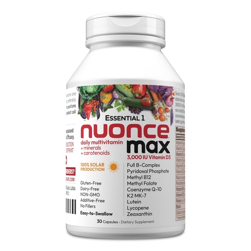 [BRSWKHDYOYAGODDE] ANDREW LESSMAN Essential-1 nuonce max Multivitamin 3000 IU Vitamin D3 30 Small Capsules. 100 mcg Methyl B12. CoQ10 Lutein Lycopene Zeaxanthin. High Potency. No Additives. Ultra-Mild One Daily Capsule