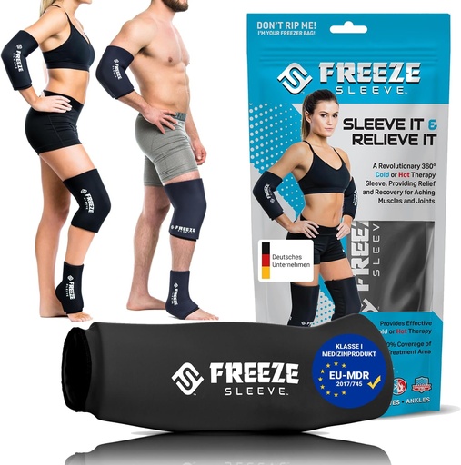 [BRSWGZY5BMFGKF3A] FreezeSleeve Ice & Heat Therapy Compression Sleeve- Reusable, Flexible Gel Hot/Cold Pack, 360 Coverage for Knee, Elbow, Ankle, Wrist- Black, X-Small