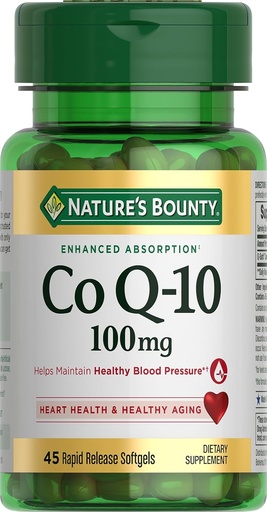 [BRSWIYQZCF5BYGTK] Dabas Bounty CoQ10 100mg sirds veselības atbalstam, Non-GMO Q-Sorb Coenzyme Q-10 Antioksidantu atbalsts un sirds un asinsvadu labsajūta, Diētiskās piedevas, ātra atbrīvot Softgels, 45 sn