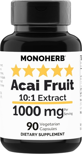 [BRSROGQQCQHQ43L4] MONOHERB Acai Fruit Extract 1000 mg - 90 Cápsulas Vegetarianas