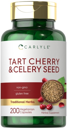 [BRSROGAPDENQOD3K] Carlyle Tart Cherry and Celery Seed Supplement | 200 Capsules | Vegetarian, Non-GMO, and Gluten Free