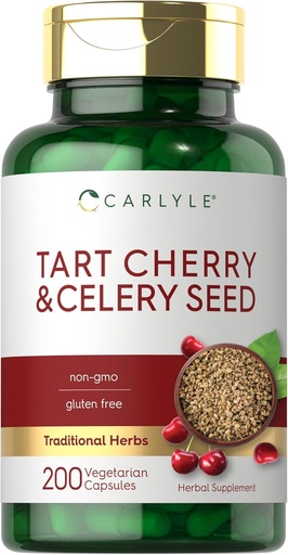 [BRSROGAPDENQOD3K] Carlyle Tart Cherry y Celery Seed Suplemento ← 200 Capsules ← Vegetariano, No GMO, y Gluten Free