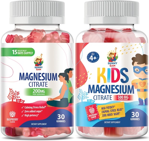 [BRSROBL2AAPWKGTK] Magnesio Gummies para niños 500 mg y Magnesio Gummies para adultos - 100 mg. Cervezas de Magnesio Calma - Citrato de Magnesio Suplemento Chewable para Mood &amp; Muscle Support
