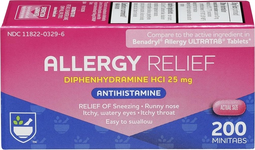 [BRSWIYTZOV5GMHDZ] Rite Aid Antihistamine Allergy Relief with Diphenhydramine | Allergy Medicine | Easy-to-Swallow Small Tablet Size Allergy Relief | Common Cold & Respiratory Allergy Medication (200 Count)