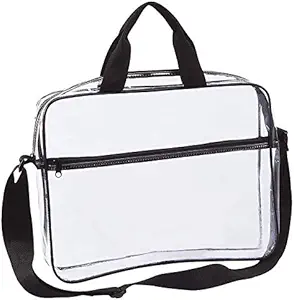 [BRSWIZINO4NWM3DA] Clear Portfolio Briefcase Messenger Bag with Handles Work Document Storage Holder Transparent Travel File Organizer with Front Zipper Pouch & Pen Pocket On Side