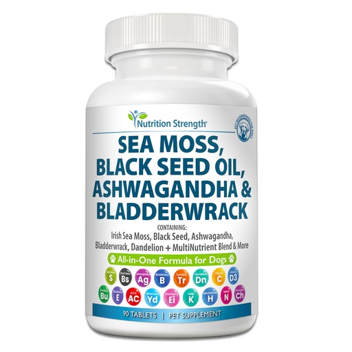 [BRSRAZD6BMCBEETX] Sea Moss for Dogs - 17-in-1 Immunity, Skin & Coat Support with Black Seed Oil, Ashwagandha & Turmeric for Daily Vitality & Seasonal Allergy Relief - 90 Chewable Tablets