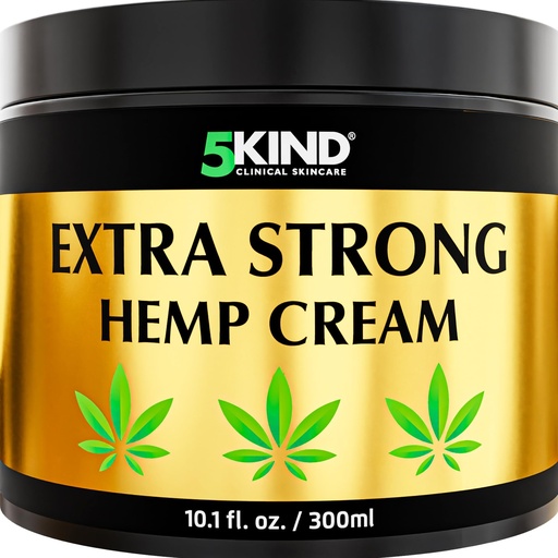 [BRSWYAT2OIFBO3LH] 5kind Extra Strong Hemp Cream 10.1 fl oz - Maximum Strength - Natural Topical Cream - Muscle Rub for Lower Back, Joints, Neck, Knees, Shoulders