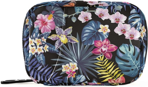 [BRSRMCAKPNYB4FLO] Naanle Pill Organizer Hawaii Palm Leaves Flowers Pill Box 7 Day Pill Case Bag Travel Pill Organizer Bag with Zipper Portable Weekly Case Compact Size for Vitamin Supplement Holder