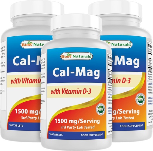 [BRSW2AQYA4PAE23K] Best Naturals Calcium Magnesium with Vitamin D3 1500mg Serving 180 Tablets (180 Count (Pack of 3))