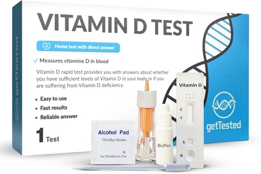 [BRSROAAYBMBG23Y2] getTested Vitamin D Test Kit at Home - Self Test for Vitamin D Deficiency - Fast, exact Results - Easy to Use - No Lab Required - Inclut Lancet Buffer Cassette - Doigt Prick Test sanguin