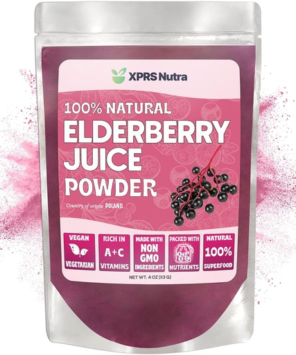 [BRSWYBIBOZ5Q4YDX] XPRS Nutra Elderberry Juice Powder - Elderberry Powder Organic Fruit Juice Mix - Powdered Elderberries Supplement Rich in Vitamins A and C (4 oz)