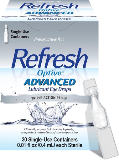 [BRSWIED4CAGB4HDU] Refresh Optive Advanced Lubricant Eye Drops, Preservative-Free, 0.01 Fl Oz Single-Use Containers, 30 Count