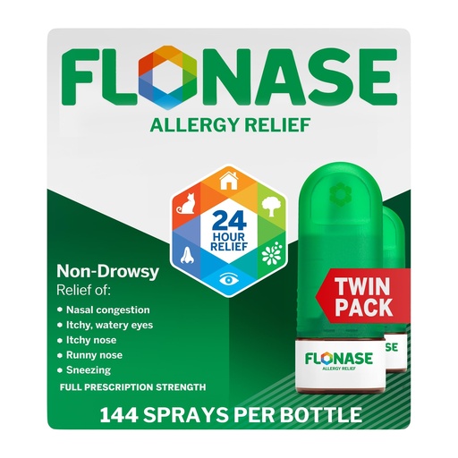 [BRSWG2Y5AR5QAD36] Flonase Allergy Relief Nasal Spray, 24 Hour Non Drowsy Allergy Medicine, Metered Nasal Spray - 144 Sprays (Pack of 2) - Fall and Seasonal Allergy Relief