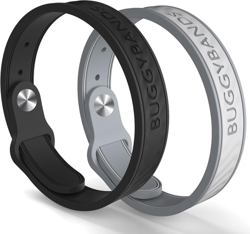 [BRSRAYIRAR7BUDLZ] Mosquito Repelent Bracelets, 2 Pack Silicone Mosquito Repelent Bands ar DEET bezmaksas, dabas un ūdens necaurlaidīgas Bug Wristbands bērniem un pieaugušajiem, Āra ceļojumu aizsardzība (Melns un pelēks)