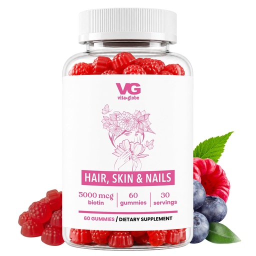 [BRSW2A35DEFGA3DX] VITA GLOBE Hair, Skin & Nails + Collagen Gummies – 20mg with Vitamins A, C, D, E, B6 & Biotin, Beauty & Wellness Supplement for Healthy Hair Growth, Radiant Skin & Strong Nails 60 Count (Pack of 1)