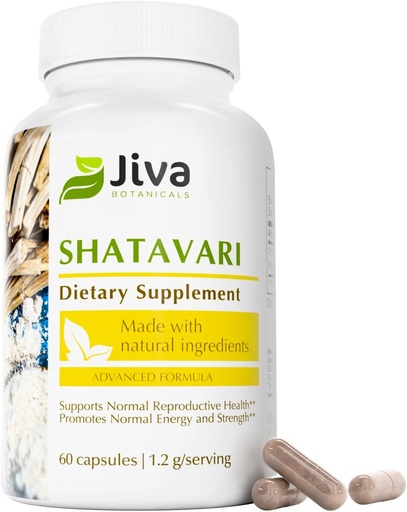 [BRSWGGL7PIMQGEQV] Jiva Botanicals Shatavari 캡슐 여성 - 1,200mg 유기 Shatavari 파우더 Hormonal Balance, Women 's Reproductive Health & Menopause Support - Non-GMO, Vegan, 글루텐 프리 - 60 캡슐