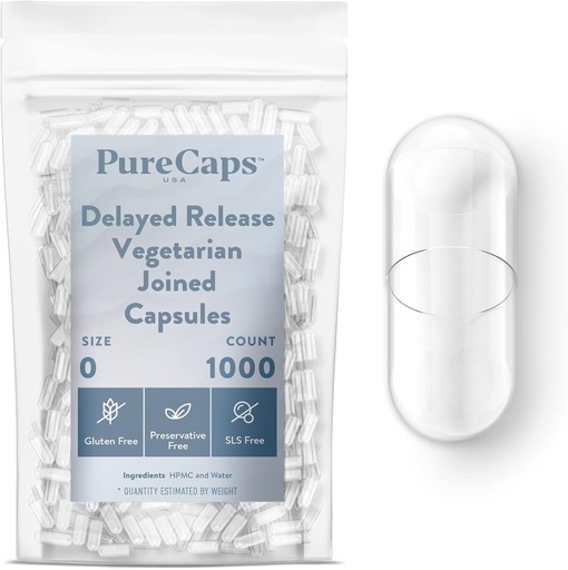 [BRSWECATC56REHL3] PureCaps USA - Empty Vegetarian Vegan Pill Capsules Size 0| 1,000 Joined Pills| Clear| Non-GMO Certified| SLS, Gluten, Preservative Free