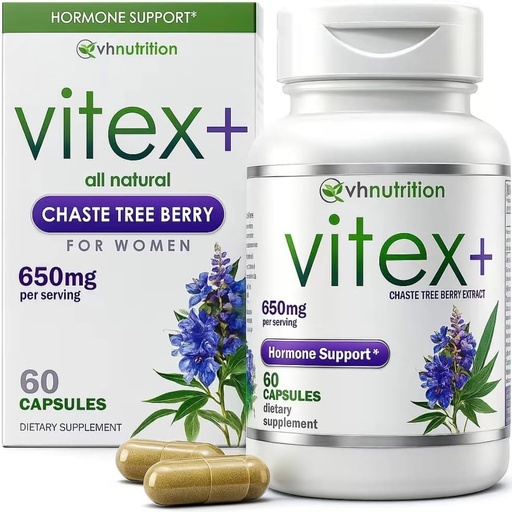 [BRSWGZALOBYQGCL6] VH Nutrition VITEX+ | Vitex Chasteberry Supplement for Women | Hormonal Balance* and Fertility Support* | 650mg Per Serving of Vitex Berry Extract Powder | 60 Capsules