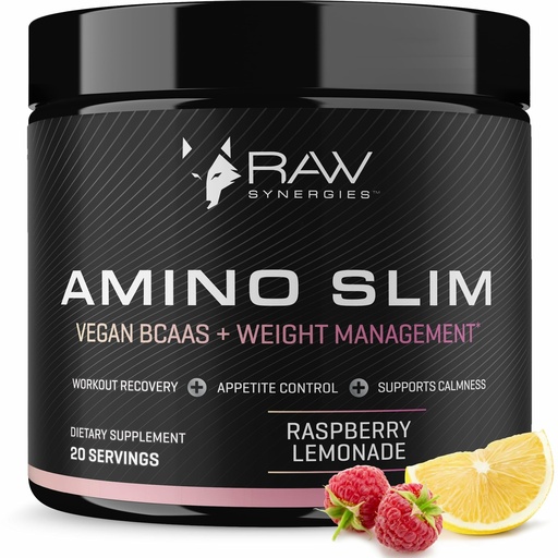 [BRSW2ZA6BYPGADLK] RAW Synergies Amino Slim - Active Lifestyle Supplement for Metabolic & Mindful Eating Support - Muscle & Energy Support - Sugar-Free & Vegan - Raspberry Lemonade - 20 Servings